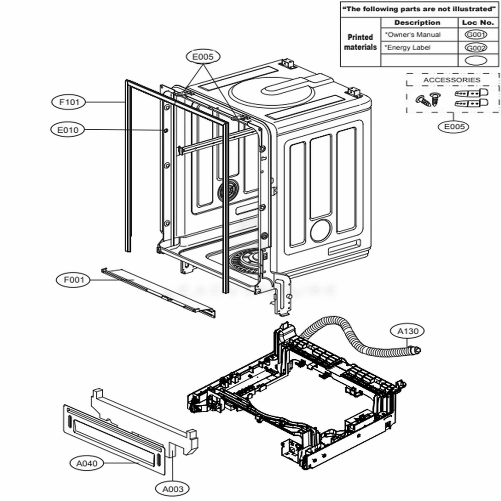Main Diagram and Parts List for LDS5040ST ASTEEUS LG Dishwasher