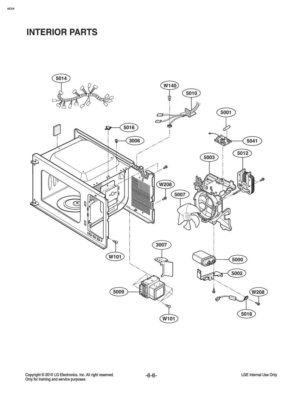 Interior Parts Diagram and Parts List for MS2040FRSE CSBESTD LG Microwave