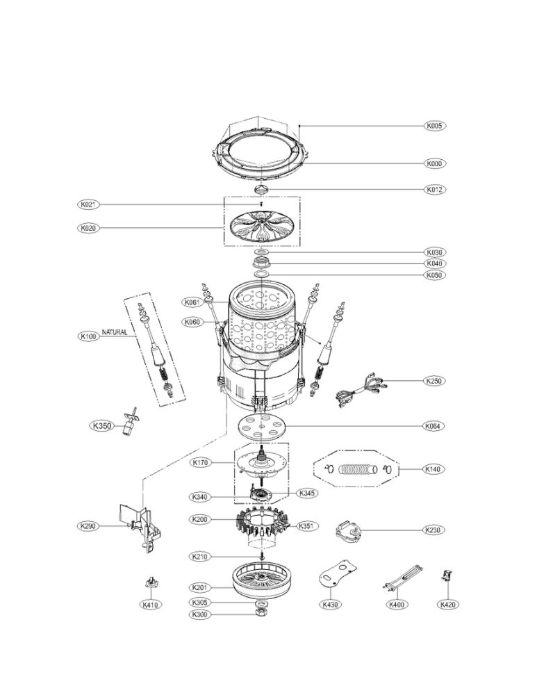 Tub Parts Assembly Diagram and Parts List for WT5101HV 00 LG Washer