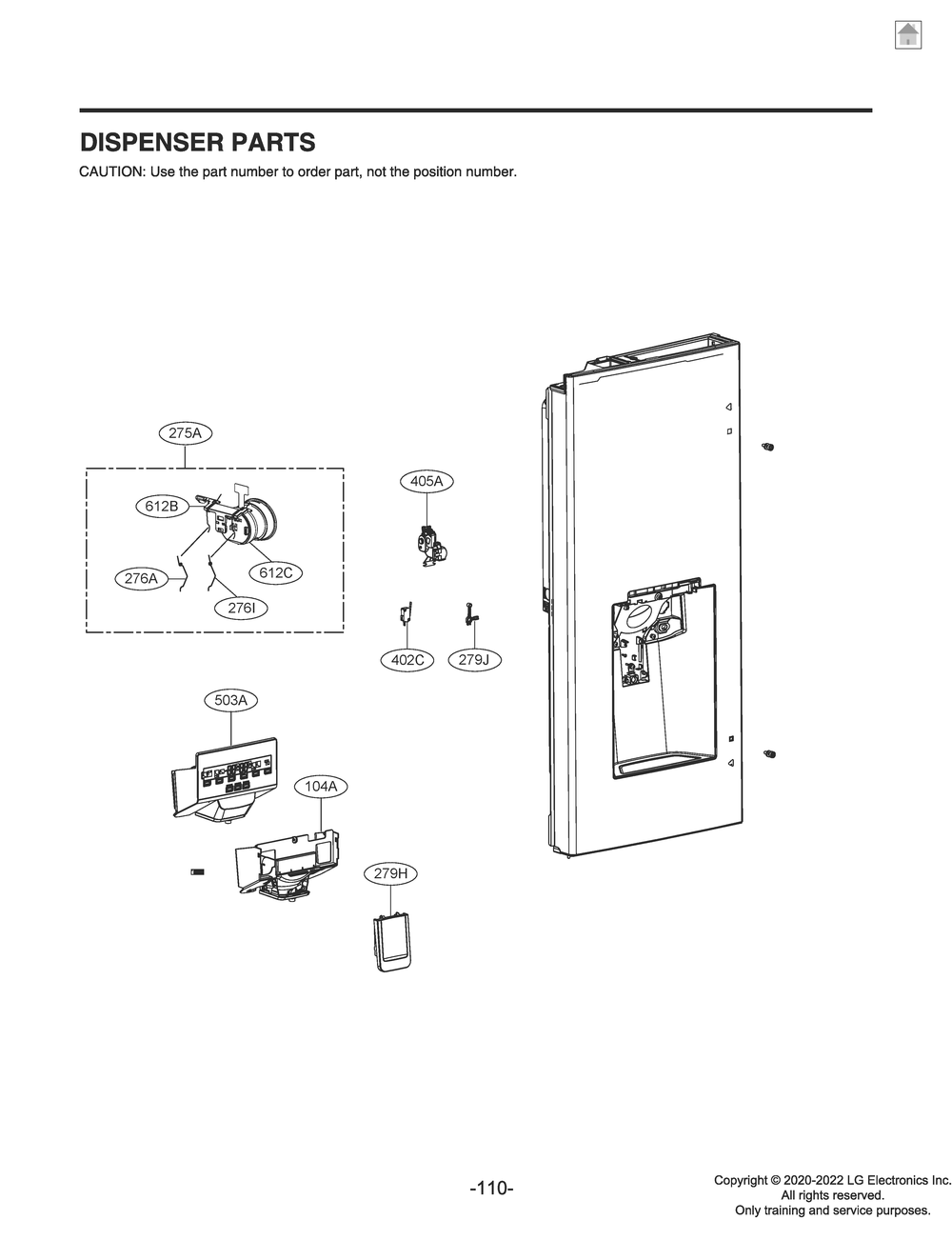 Dispenser Parts Diagram and Parts List for GR-L28ANSYX ASTCNA2 LG Refrigerator