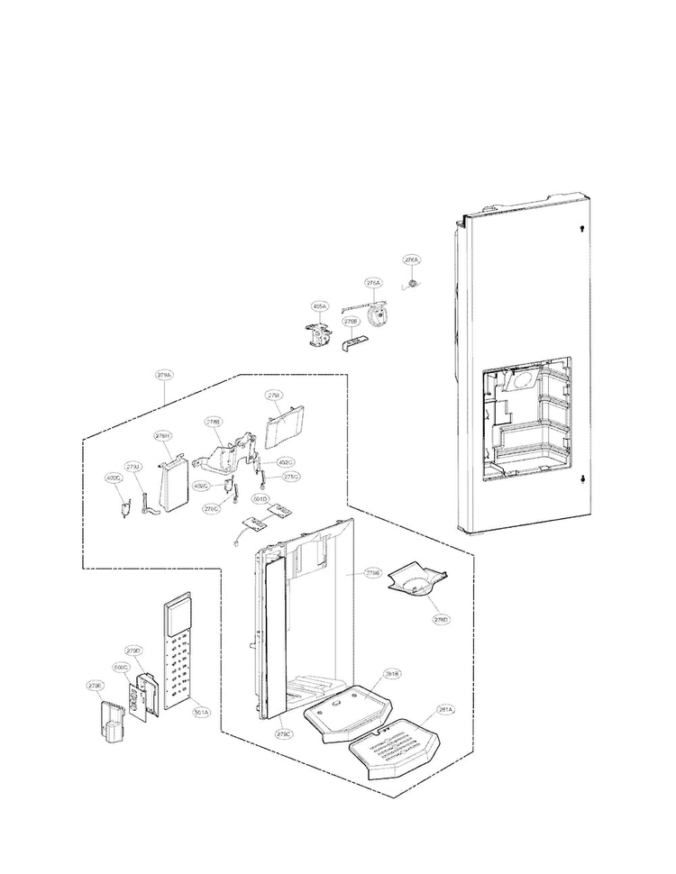 Dispenser Parts Diagram and Parts List for LFX28977ST 01 LG Refrigerator
