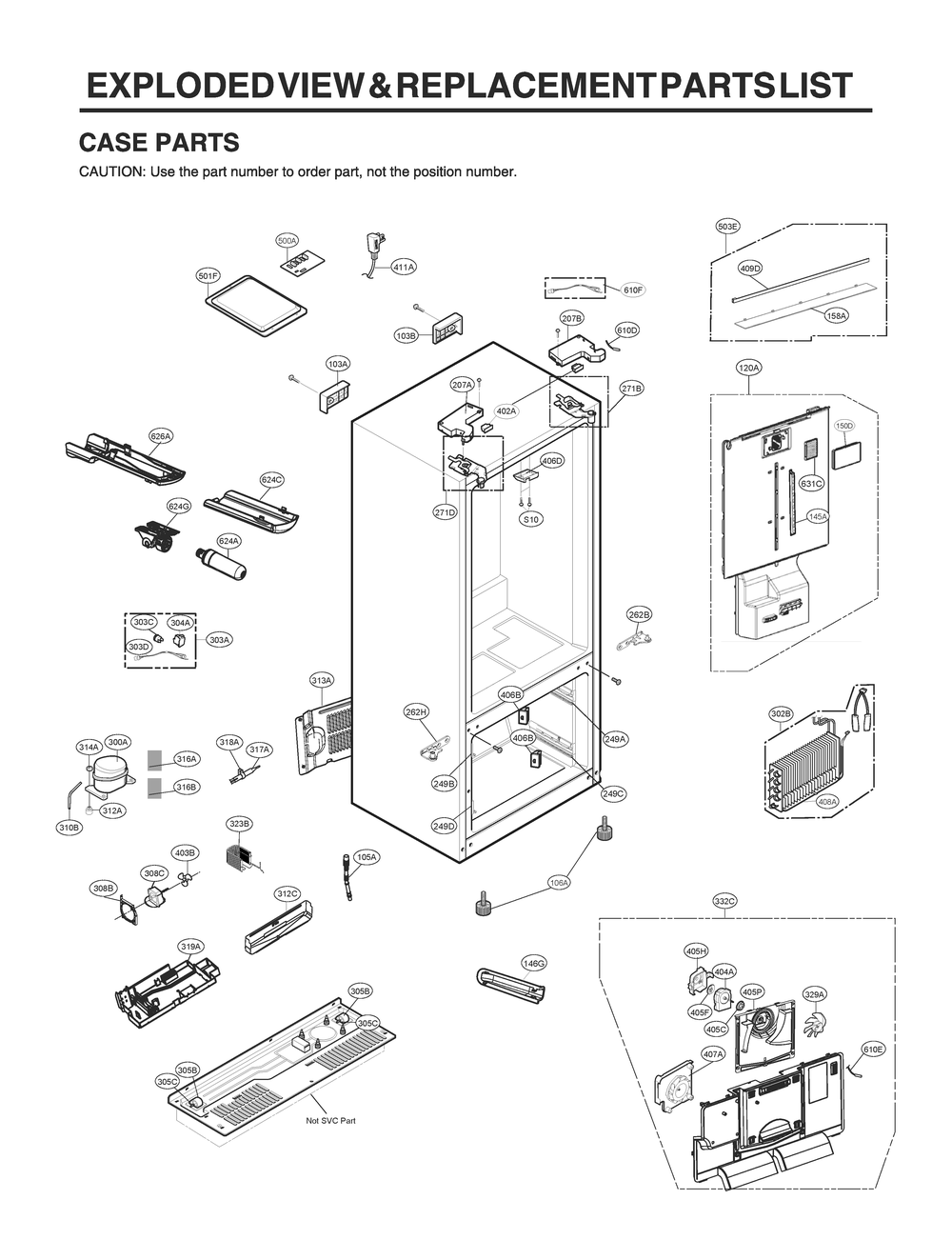 Case Parts Diagram and Parts List for GR-L28ANSYM ASTCNA0 LG Refrigerator