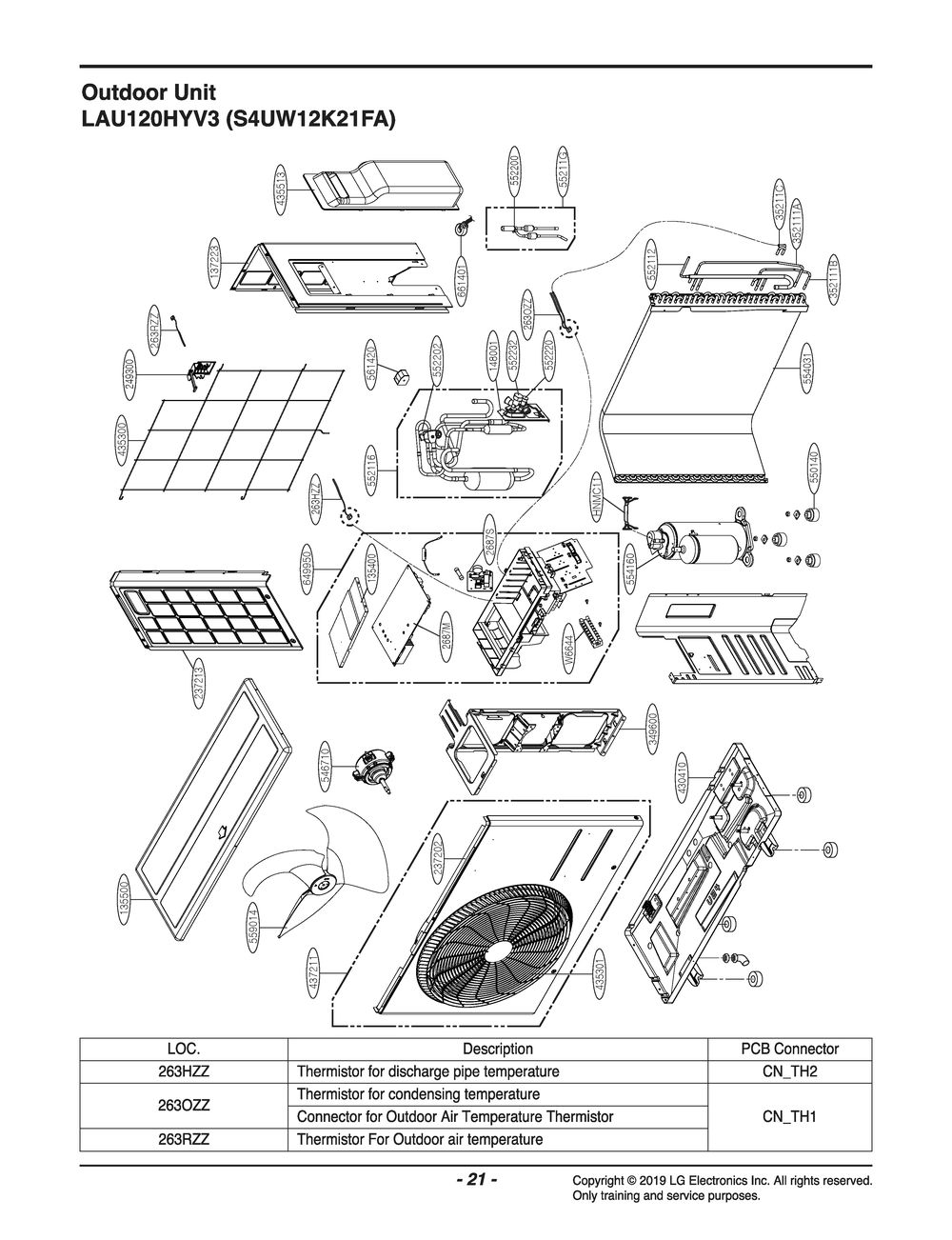 Outdoor Unit Diagram and Parts List for S4UW12K21FA AK3GEUS LG Air Conditioner
