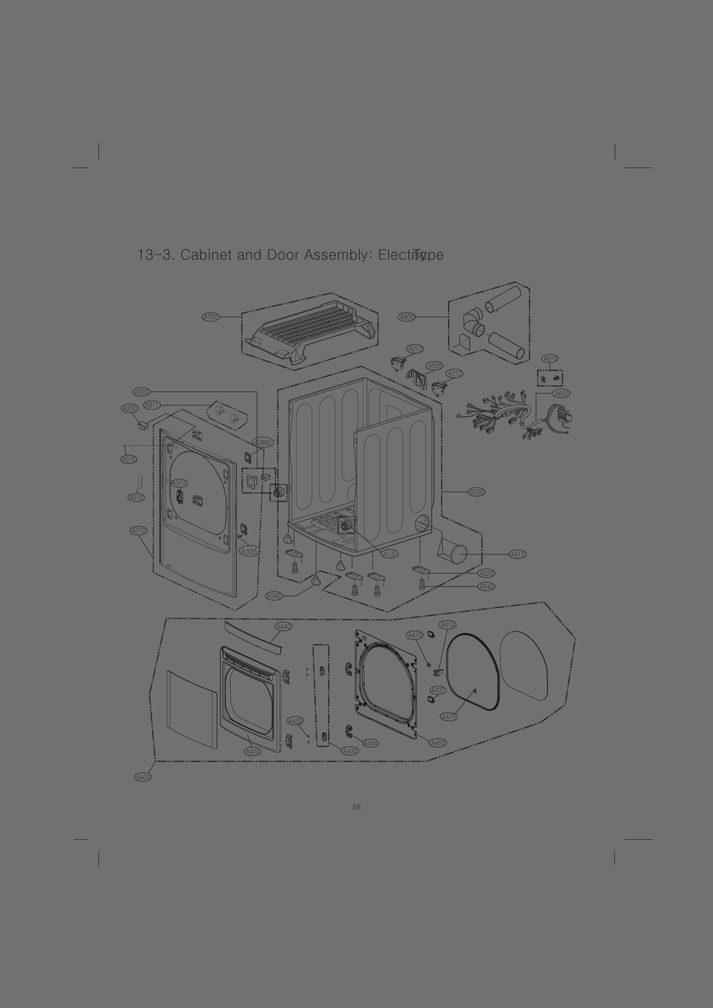 Cabinet And Door Assembly Diagram and Parts List for RV1380AS ABWEEUS LG Dryer