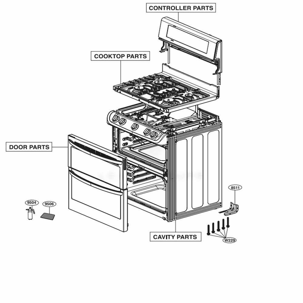 Main Diagram and Parts List for LDG4313BD ABDELGA LG Range