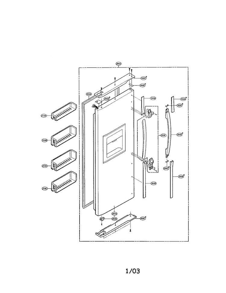 Freezer Door Diagram and Parts List for LRSPC2331BK  LG Refrigerator
