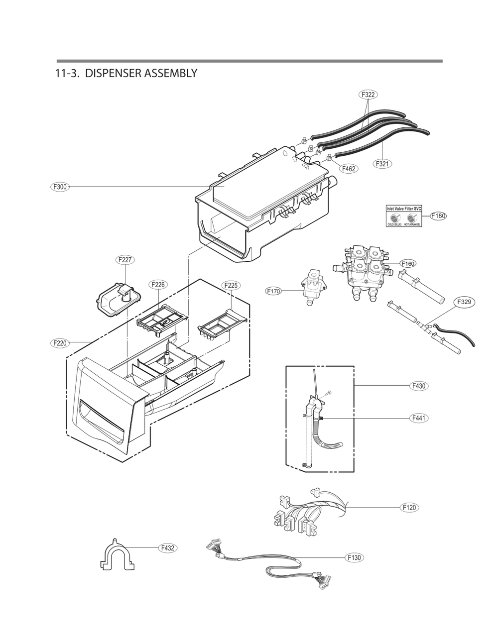 Dispenser Assembly Diagram and Parts List for FH3H1CDGK7 ASTESEU LG Washer