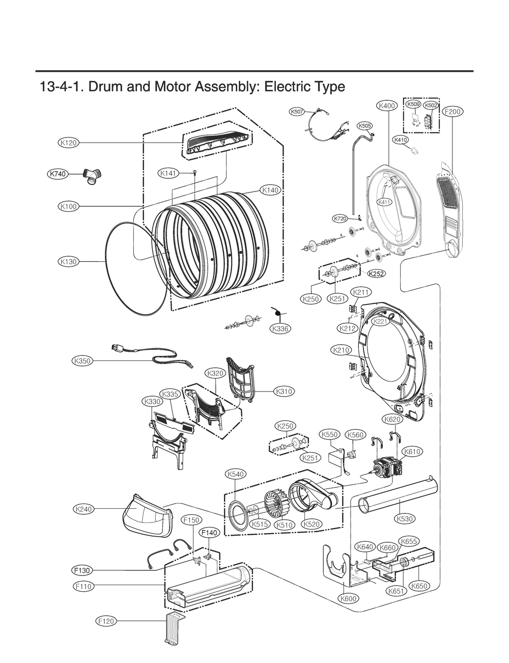 Drum And Motor Assembly Diagram and Parts List for RV18D9JSDW ABLEEUS LG Washer Dryer Combo