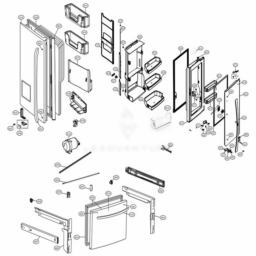 Door Parts Diagram and Parts List for 73063 ASTCSE0 LG Refrigerator