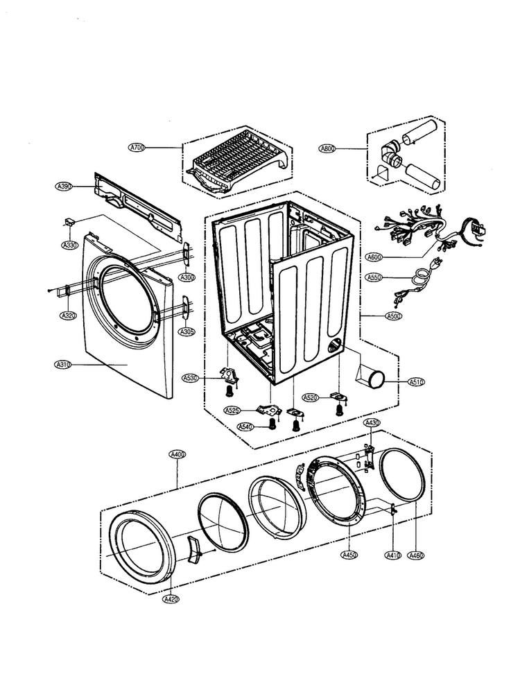 Cabinet/door Diagram and Parts List for DLG5988BM  LG Dryer