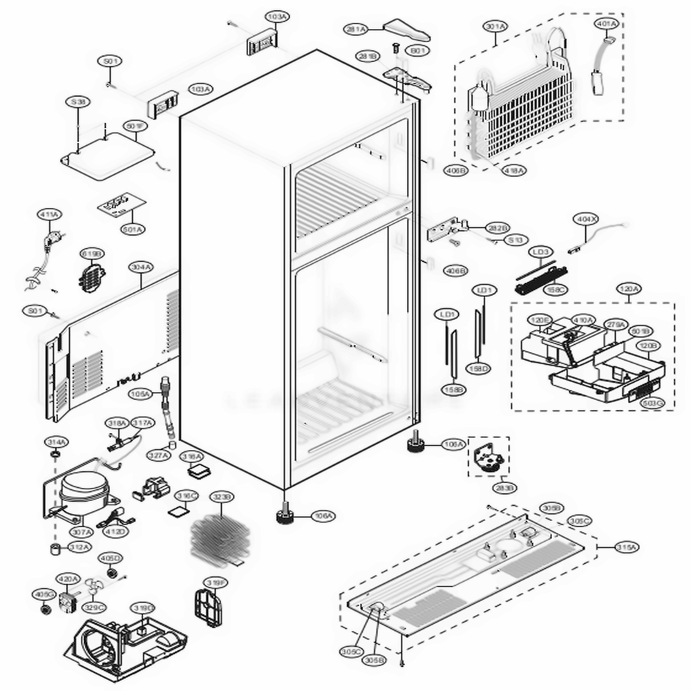 Case Parts Diagram and Parts List for LTCS20120S ASTCNA0 LG Refrigerator