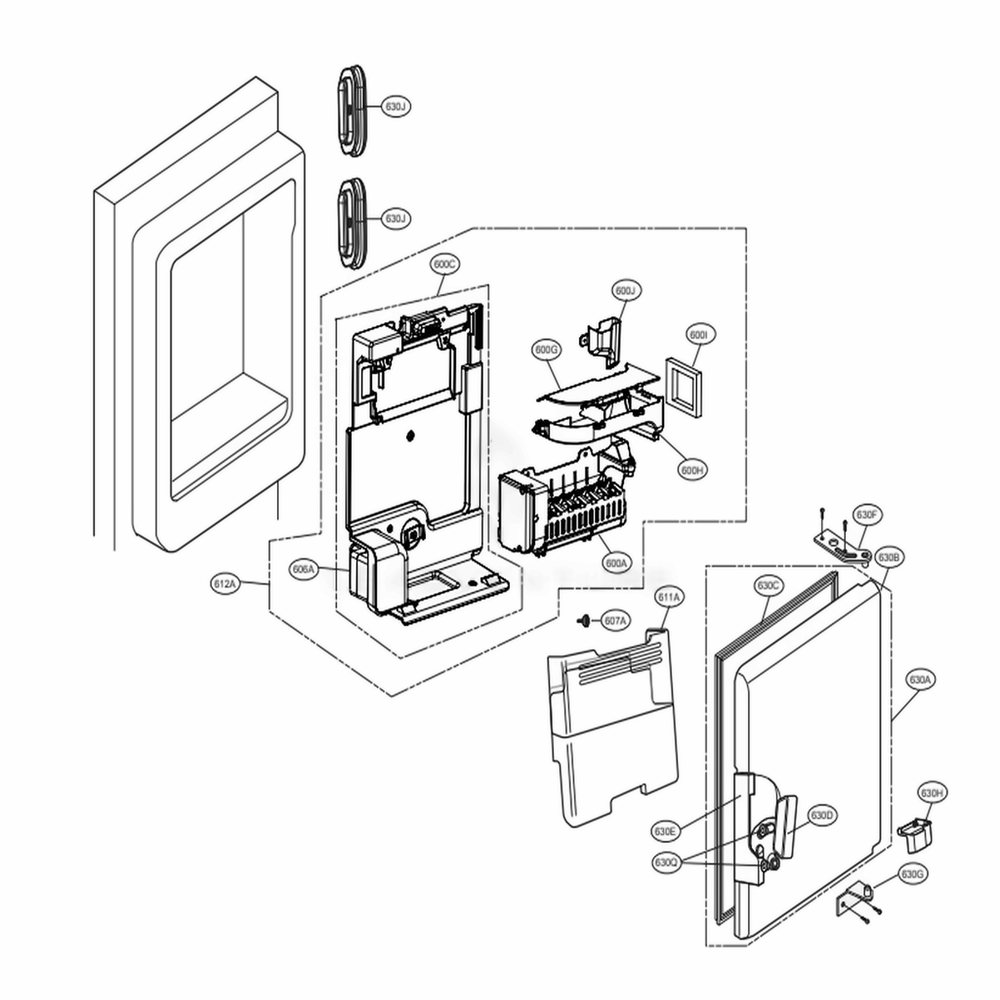 Ice Maker And Ice Bin Parts Diagram and Parts List for LFXS30726M AMTCNA0 LG Refrigerator