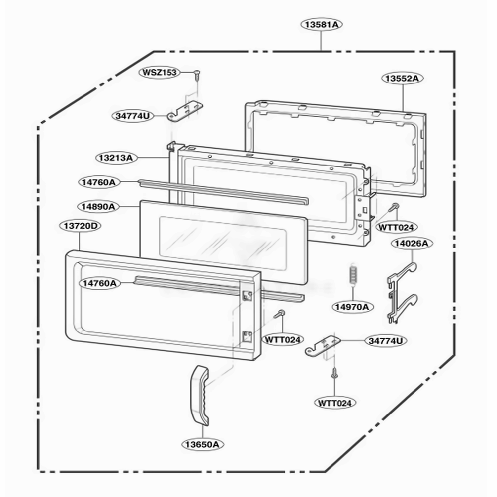 Door Parts Diagram and Parts List for MV1155W WHEGSE LG Range