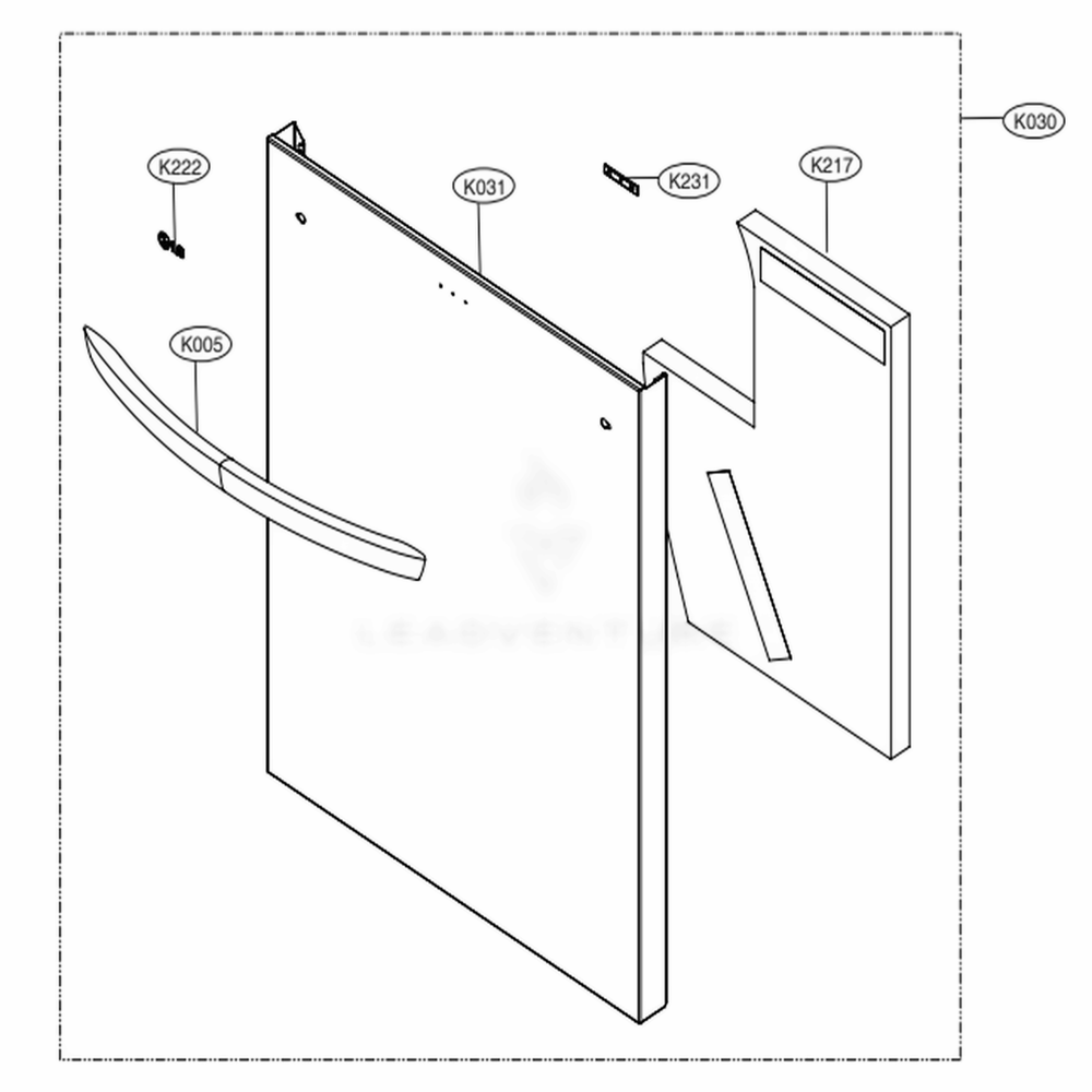 Front Cover Assembly Diagram and Parts List for LDT6809SS ASSESNA LG Dishwasher
