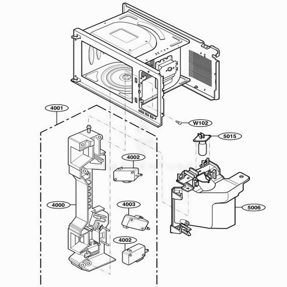 Latch Board Parts Diagram and Parts List for 63992 AW1ESEA LG Wall Oven