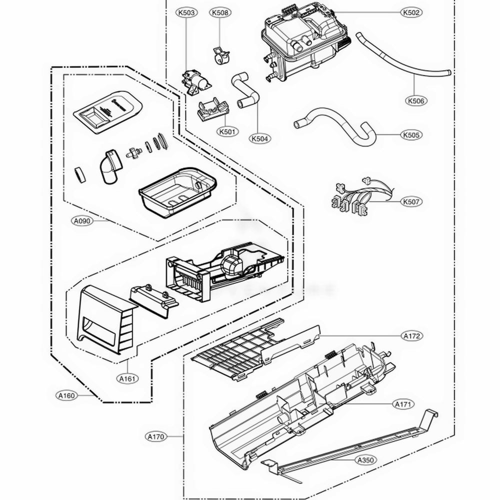 Panel Drawer Assembly And Guide Assembly Diagram and Parts List for 92199 ASRESEU LG Dryer