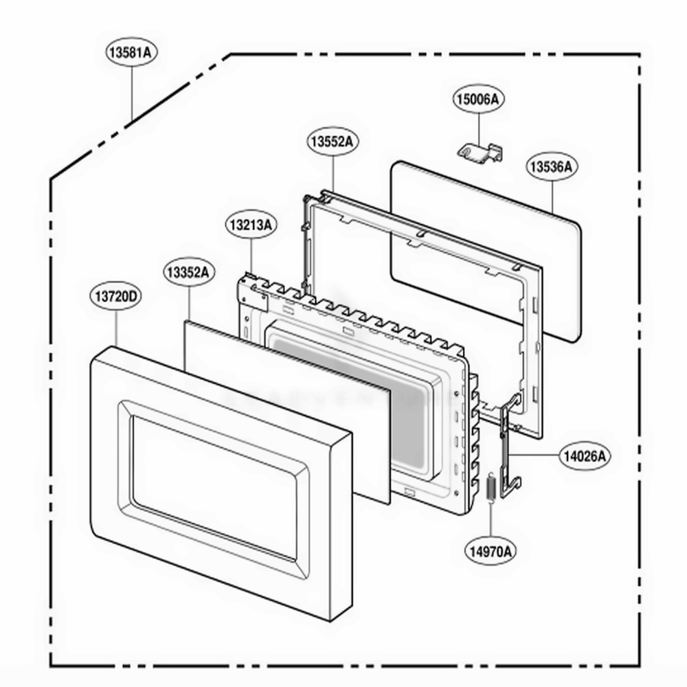 Door Parts Diagram and Parts List for MT4140SKB ABKEWRP LG Wall Oven