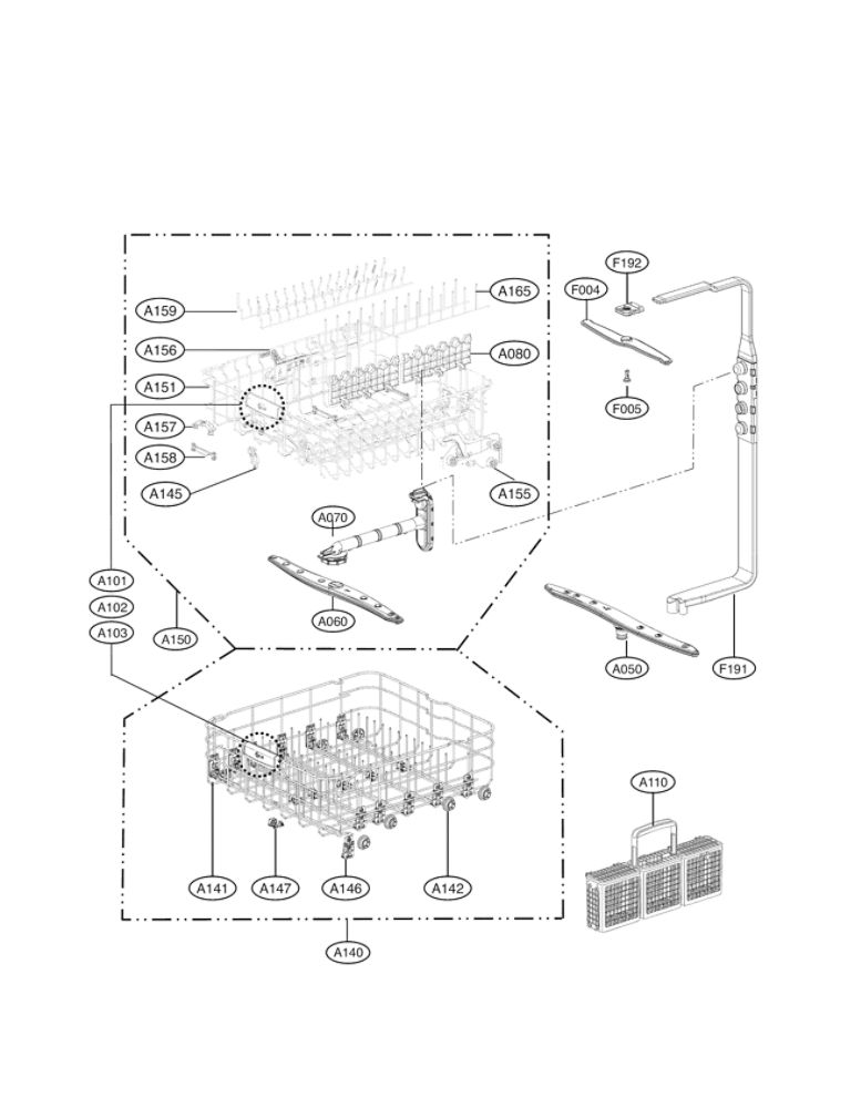Rack Assembly Parts Diagram and Parts List for LDT9965BD 00 LG Dishwasher