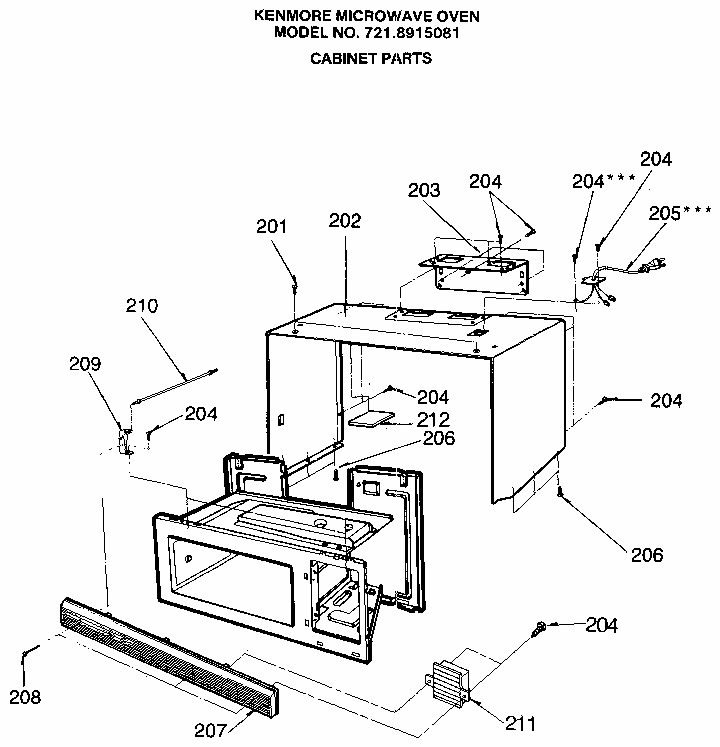 Cabinet Diagram and Parts List for 7218915081  Kenmore Microwave