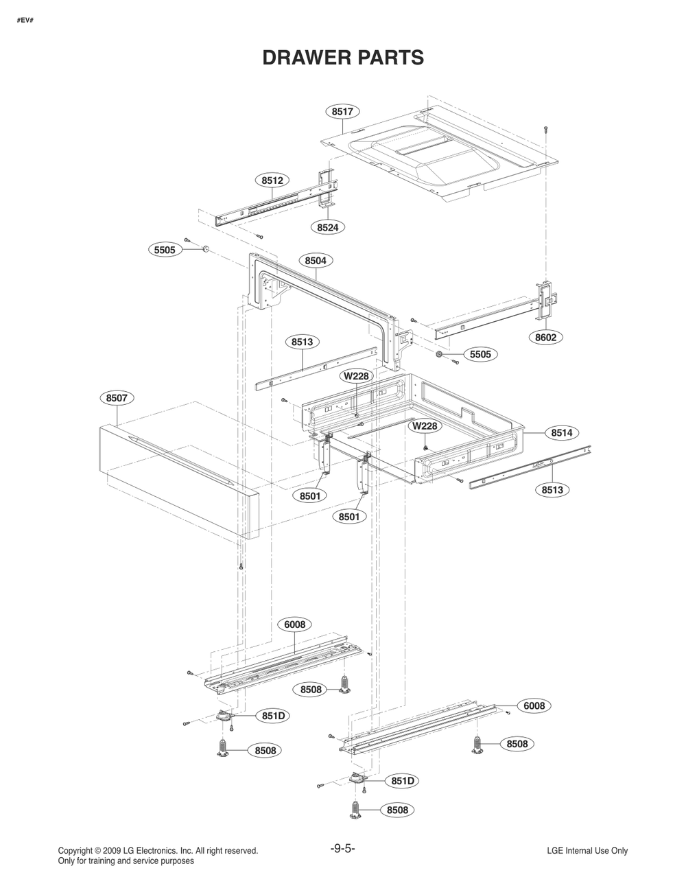 Drawer Parts Diagram and Parts List for FG4753LS ASTELGA LG Range