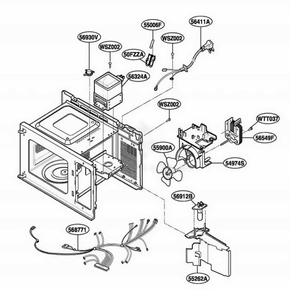 Interior Parts Diagram and Parts List for UMC1061AAB KBKEMAC LG Wall Oven