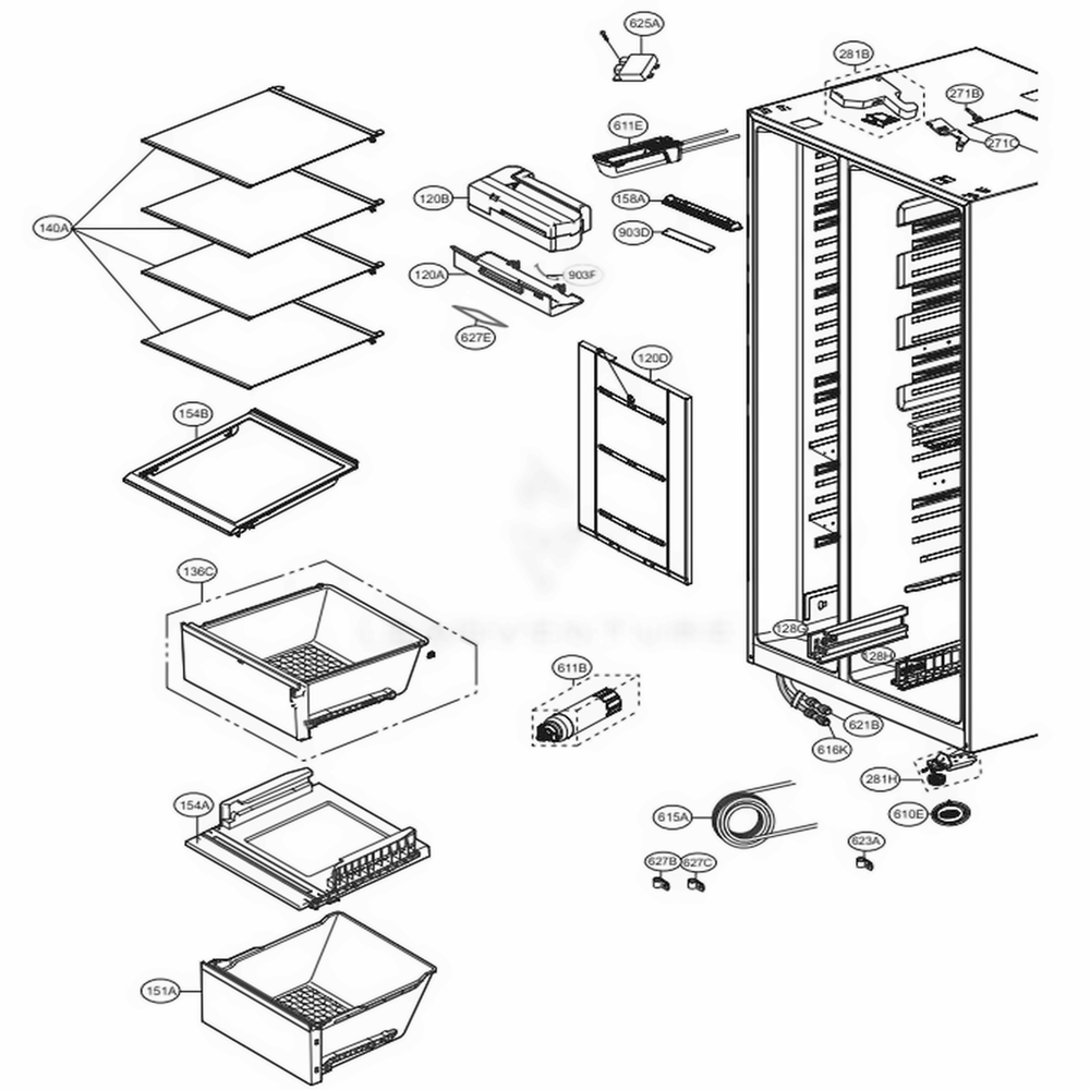 Refrigerator Compartment Diagram and Parts List for LSXS26386D ASBCNA4 LG Refrigerator