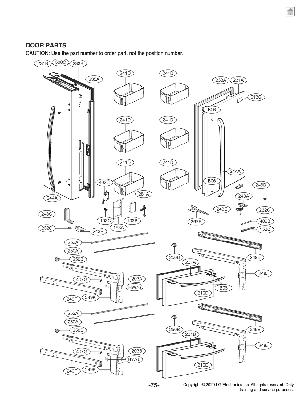 Door Parts Diagram and Parts List for GR-G27ANSNM ASTCNAA LG Refrigerator