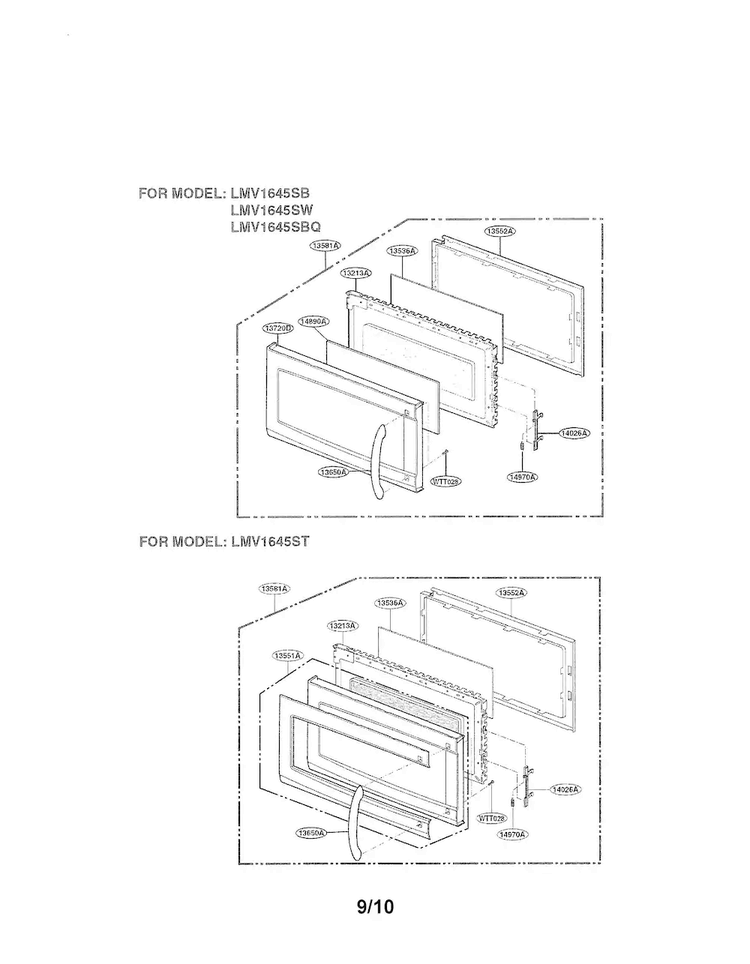 Door Parts Diagram and Parts List for LMV1645SW01  LG Microwave