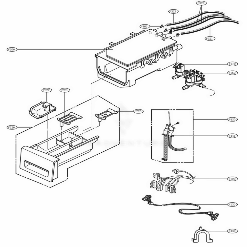 Dispenser Assembly Diagram and Parts List for 41382 ABWEPEU LG Washer