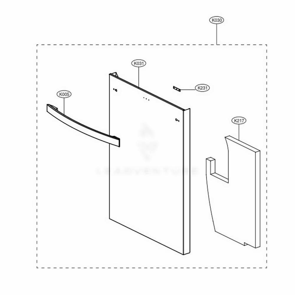 Front Cover Assembly Diagram and Parts List for 14357 ABDESEU LG Dishwasher