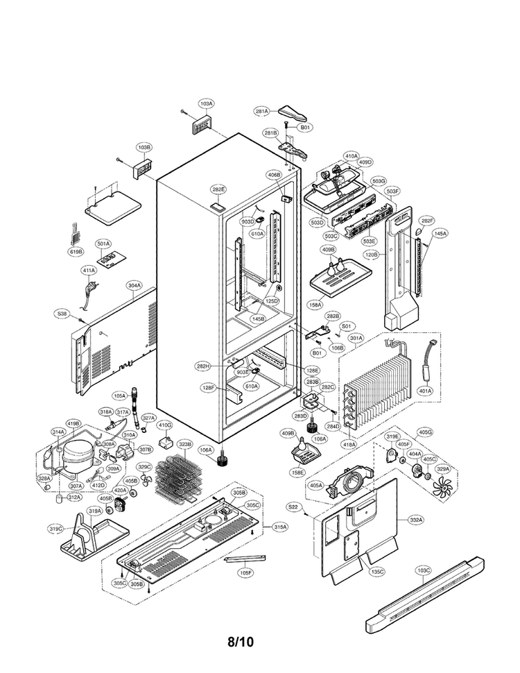 Case Parts Diagram and Parts List for LBC22520SB 01 LG Refrigerator