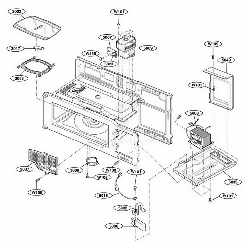 Interior Parts 1 Diagram and Parts List for 80529 CBKESEA LG Range