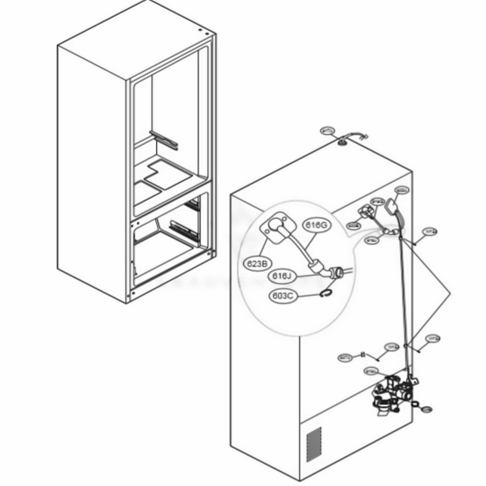 Valve And Water Tube Parts Diagram and Parts List for LSFXC2476S ASTCNA0 LG Refrigerator