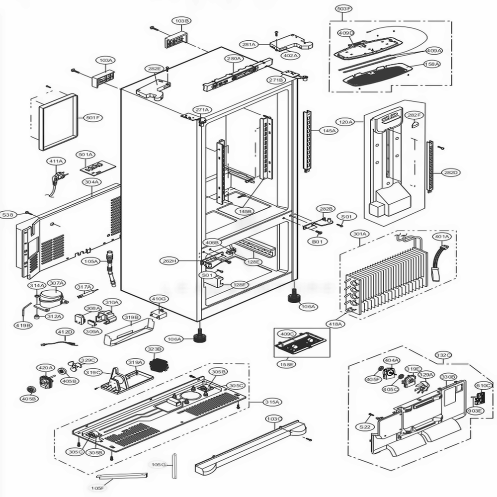 Case Parts Diagram and Parts List for 72302 ASWCSE0 LG Refrigerator