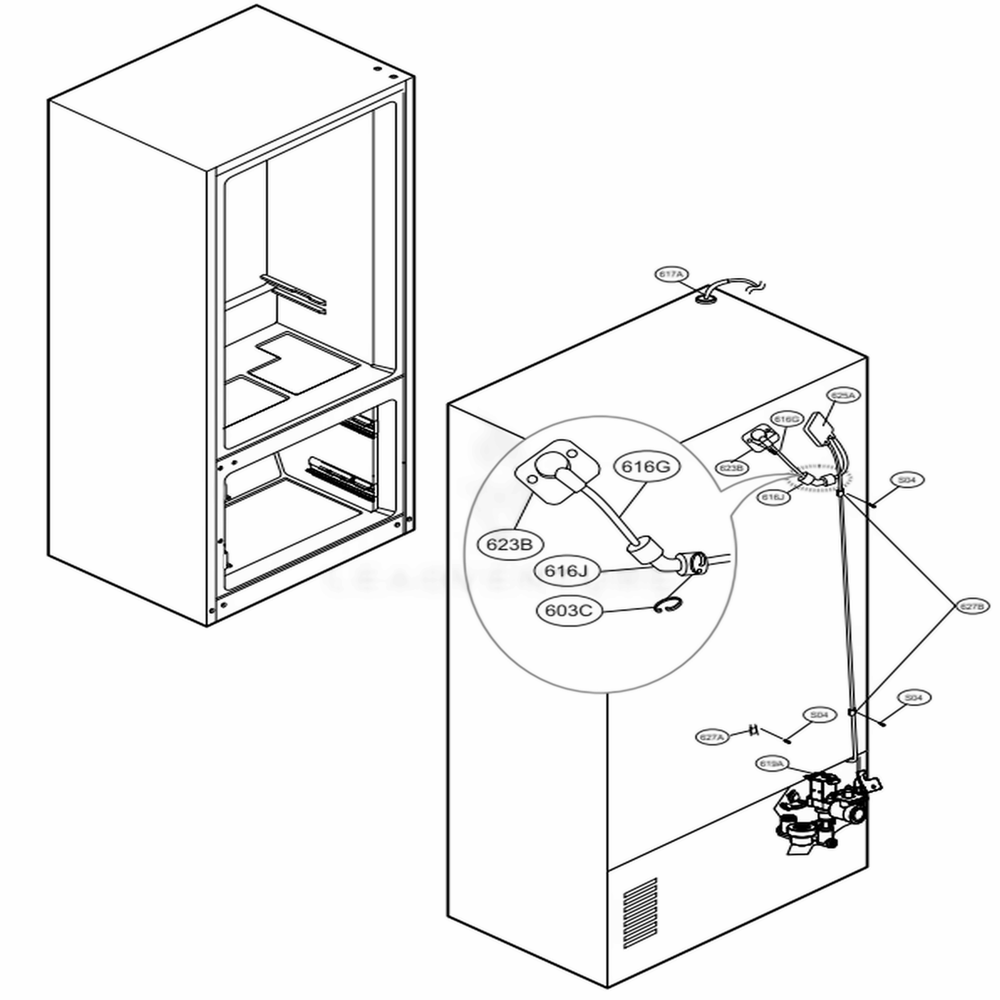 Valve And Water Tube Parts Diagram and Parts List for LFXC24726D ASBCNA0 LG Refrigerator