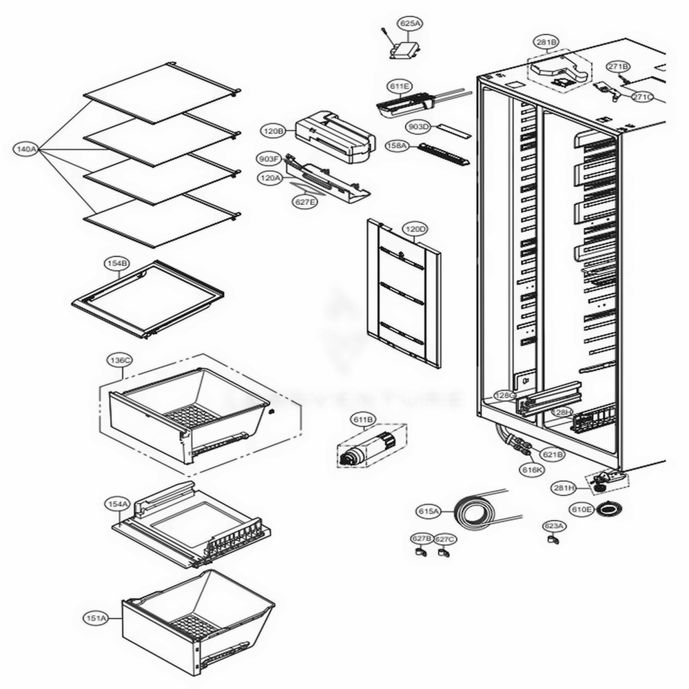 Refrigerator Compartment 2 Diagram and Parts List for LSXS26326S ASTCNA6 LG Refrigerator