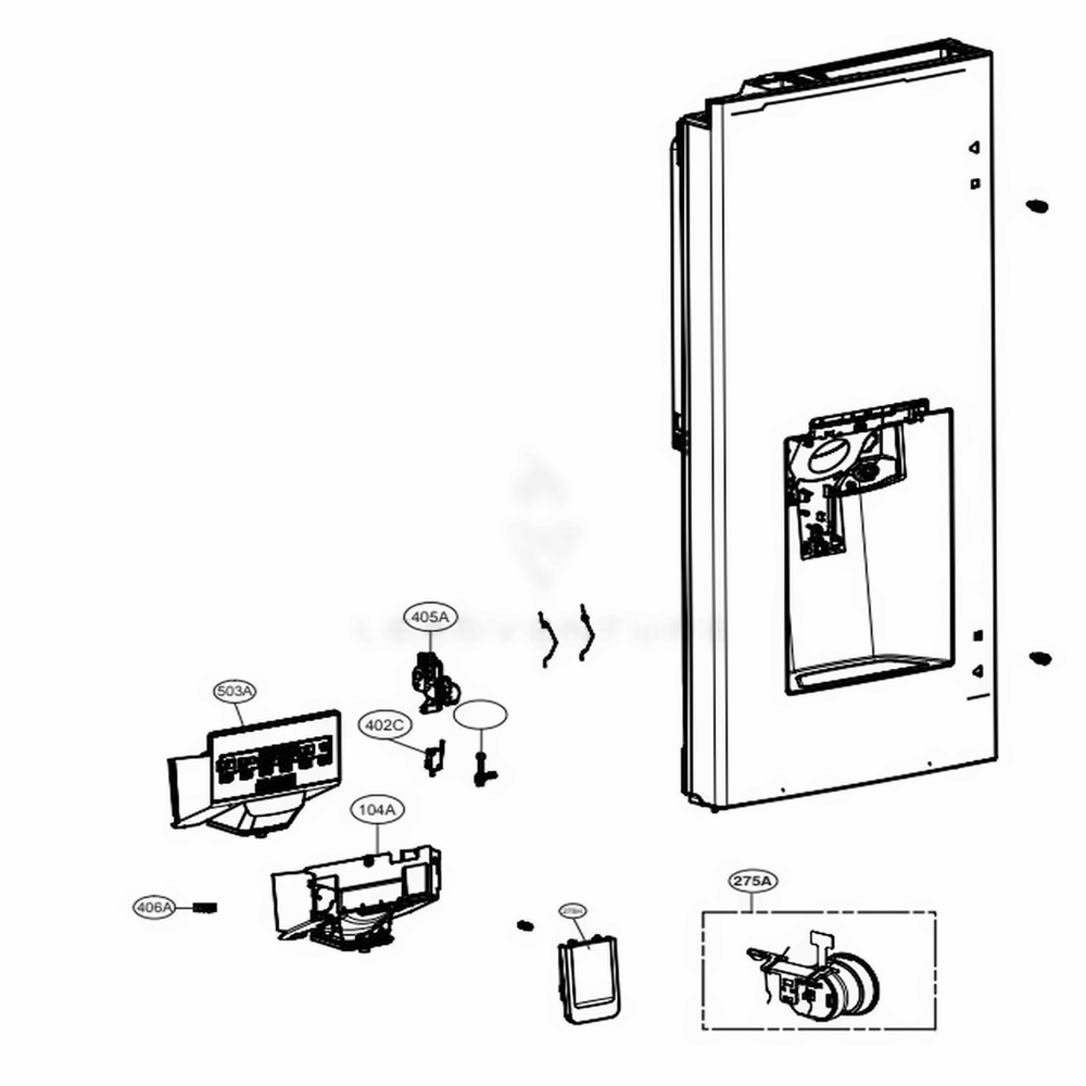 Dispenser Parts Diagram and Parts List for LFXS28566D ASBCNA2 LG Refrigerator