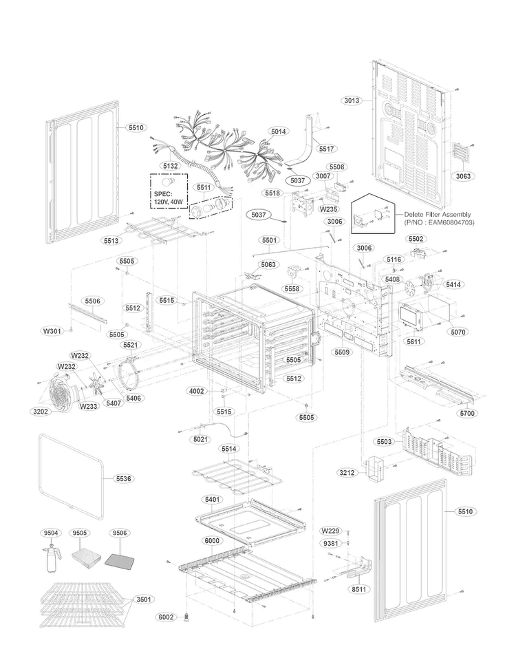 Lower Cavity Part Diagram and Parts List for LDE3037BD  LG Range