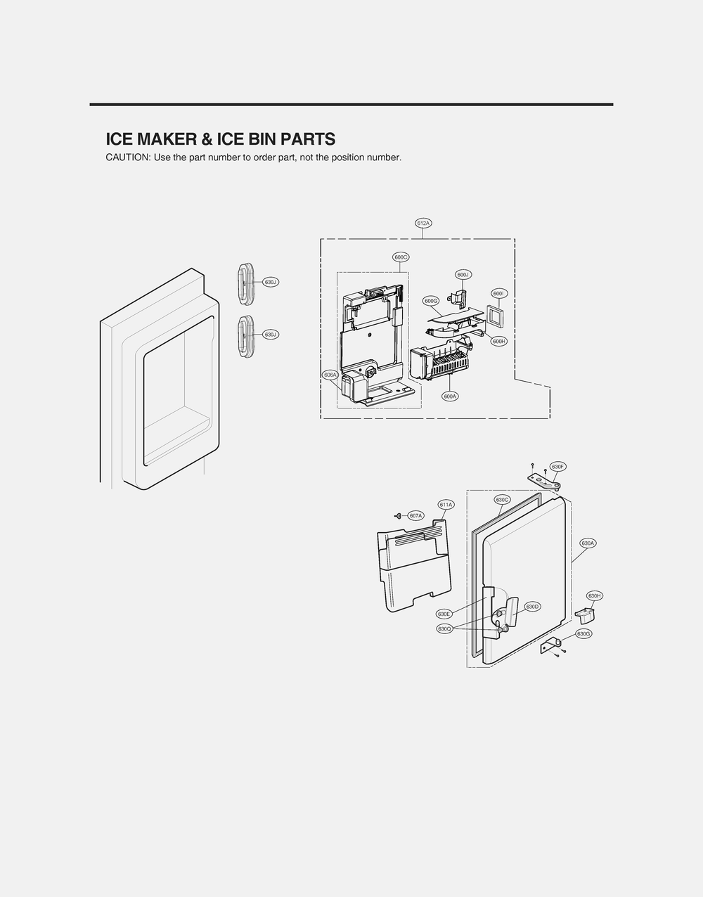 Ice Maker And Ice Bin Parts Diagram and Parts List for GR-L338HSJM ASTCNA1 LG Refrigerator