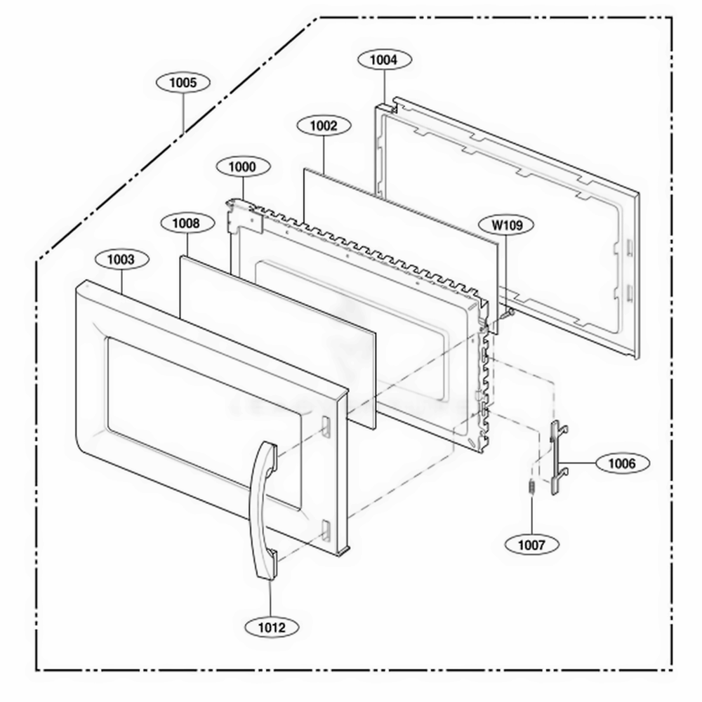 Door Parts Diagram and Parts List for 80002 CWHESEA LG Range