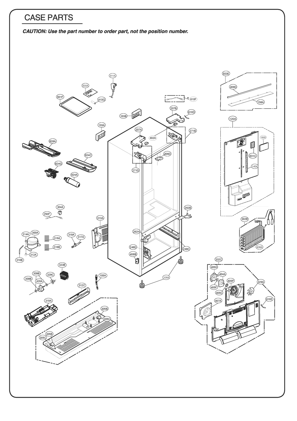 Case Parts Diagram and Parts List for GR-L228NKJM ASBCSE0 LG Refrigerator