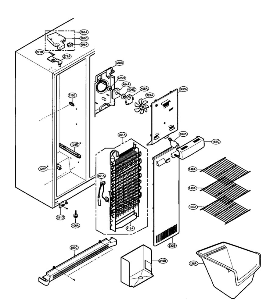 Freezer Compartment Diagram and Parts List for LSC26905TT 00 LG Refrigerator