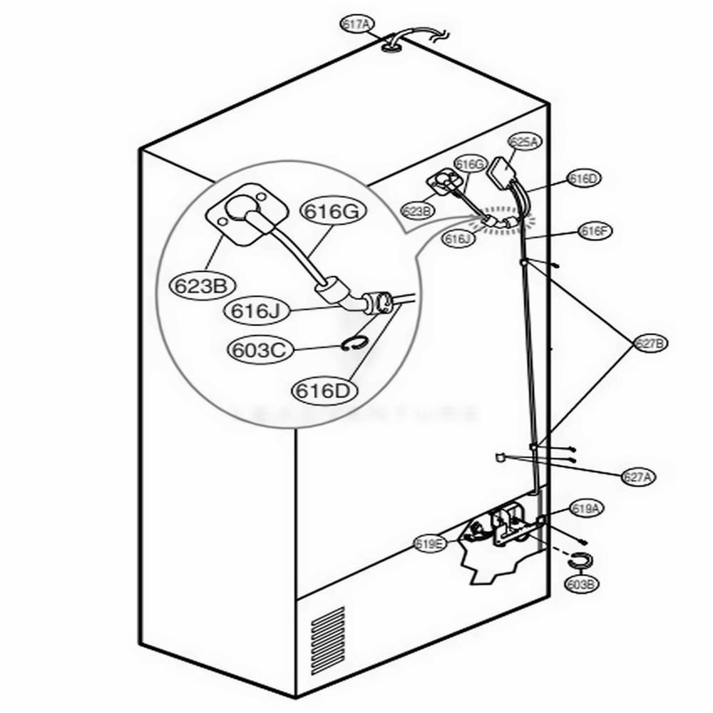 Valve And Water Tube Parts Diagram and Parts List for 71083 AST6SER LG Refrigerator