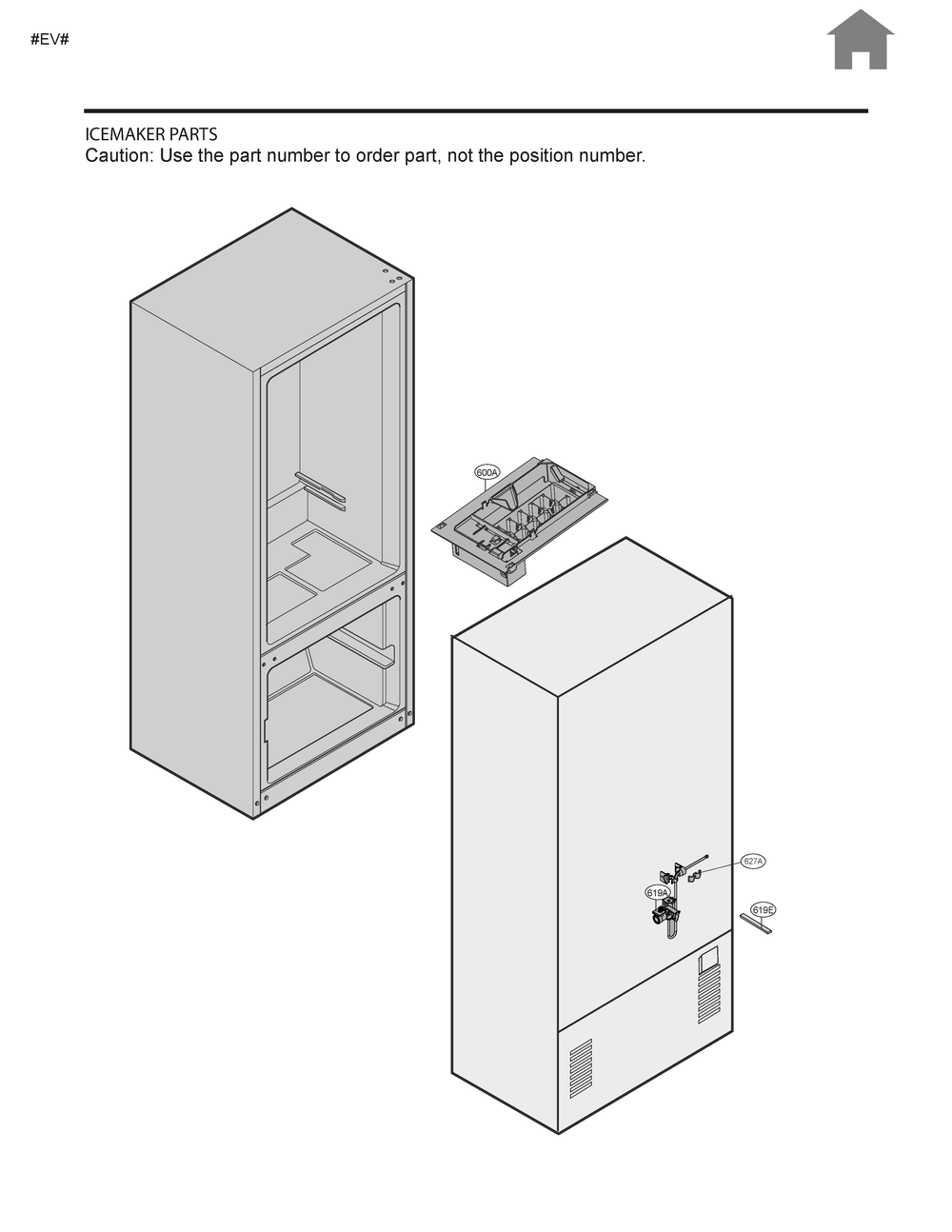 Icemaker Parts Diagram and Parts List for LFCS22520D ASBCNA6 LG Refrigerator