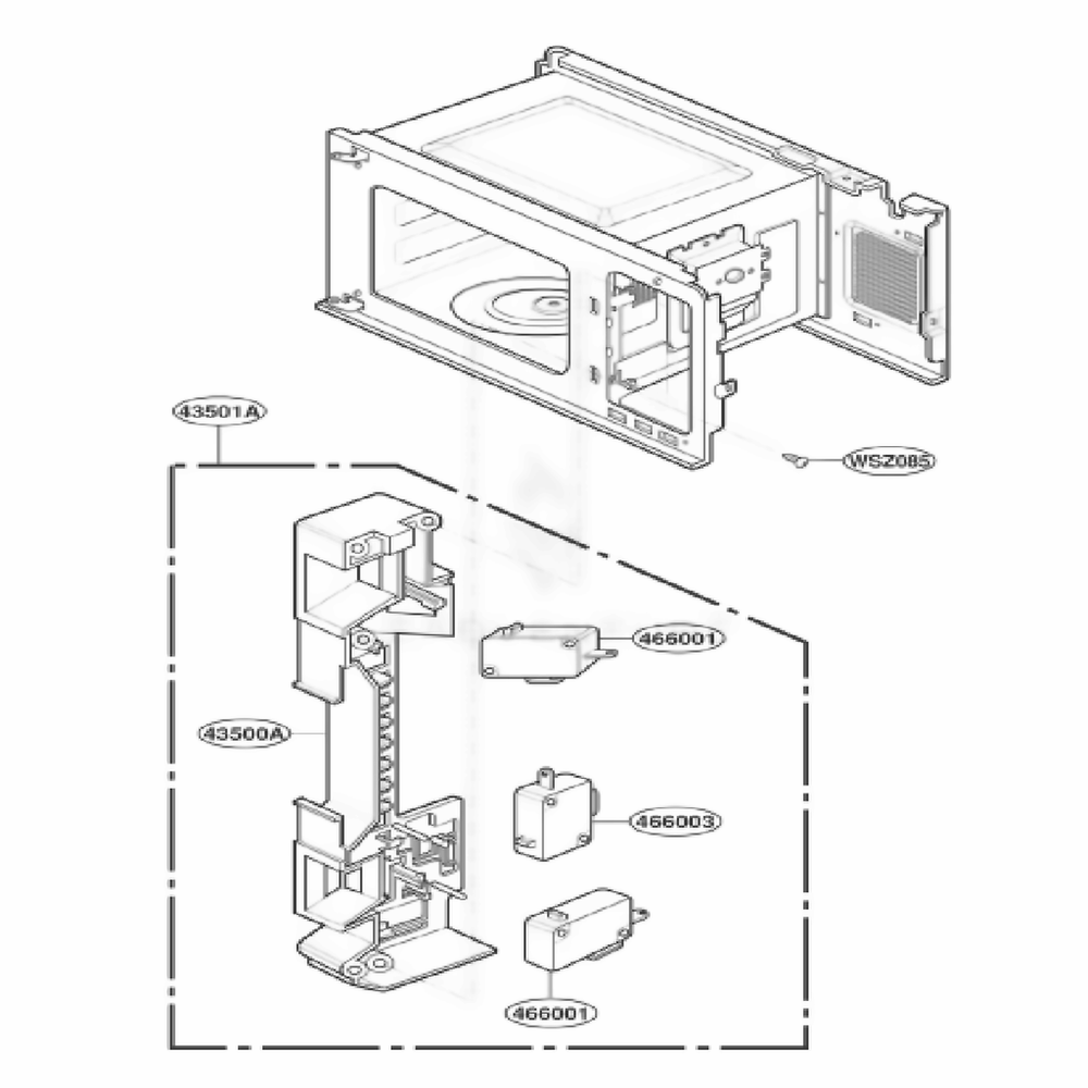 Latch Board Parts Diagram and Parts List for KCMS145JBL1 AB1EKAD LG Range