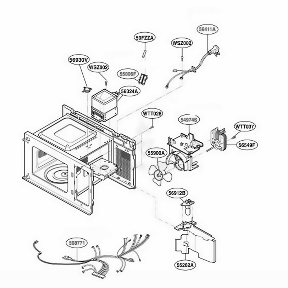 Interior Parts 1 Diagram and Parts List for MA795W CWHEGSE LG Wall Oven