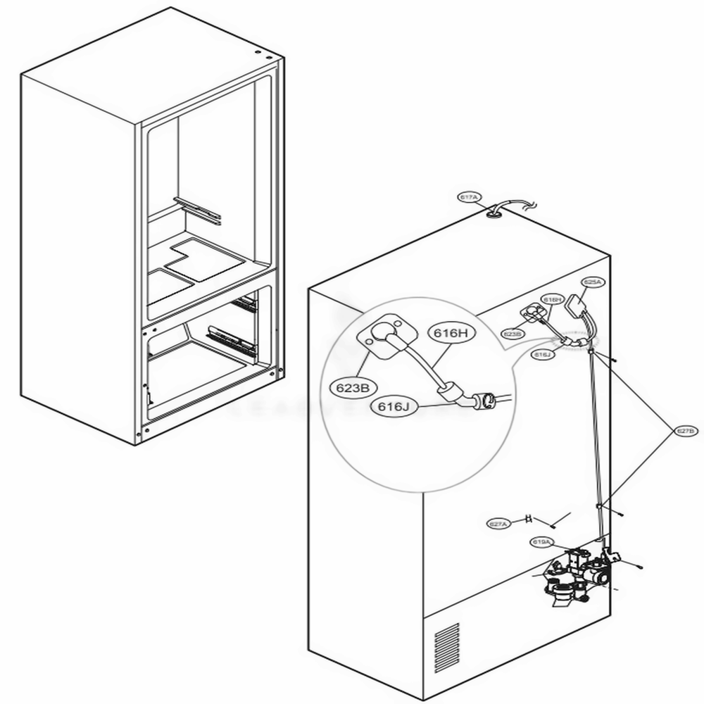 Valve And Water Tube Parts Diagram and Parts List for LFXS28566D ASBCNA0 LG Refrigerator