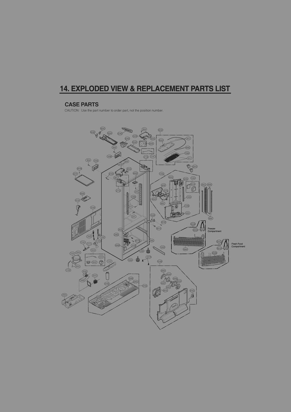 Case Parts Diagram and Parts List for GR-J318LSJM ASTCNA0 LG Refrigerator