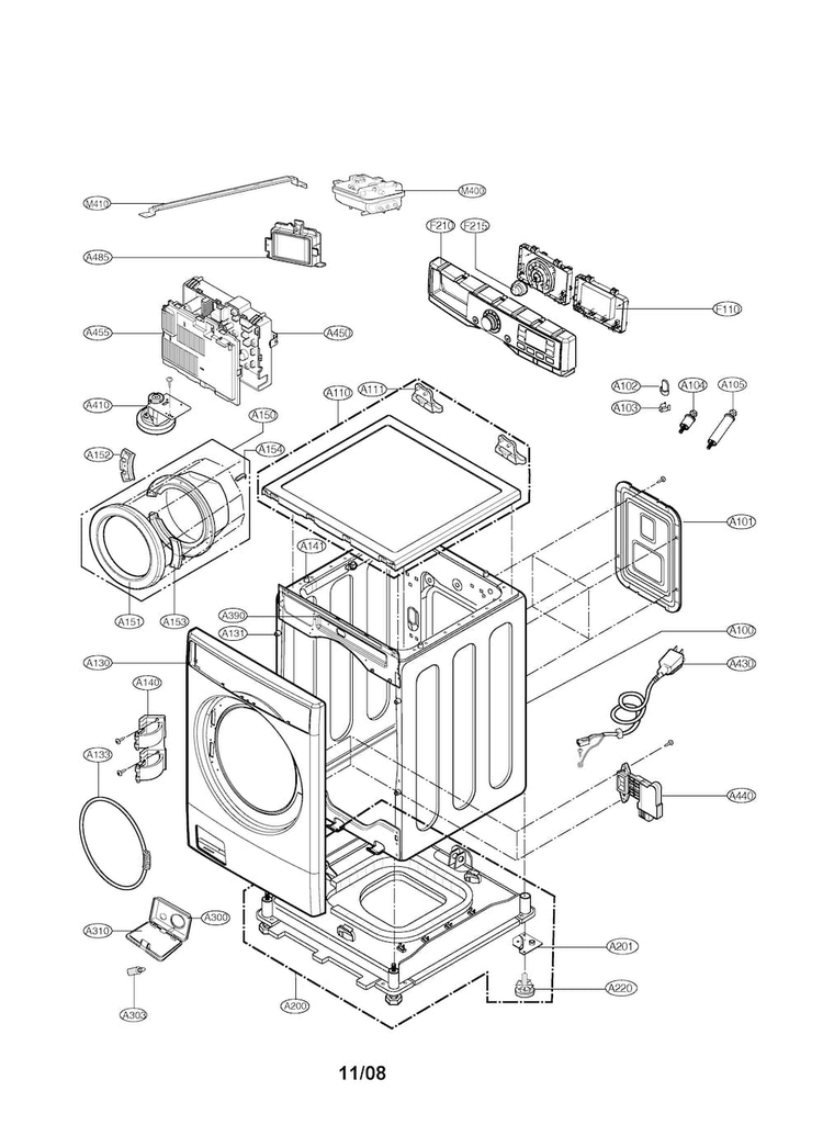 Cabinet & Control Panel Diagram and Parts List for WM0001HTM  LG Washer