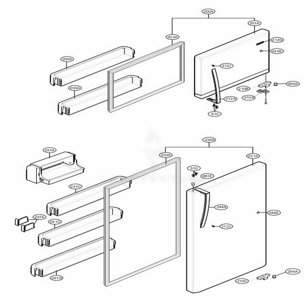 Door Parts Diagram and Parts List for 78032 ASWCSE2 LG Refrigerator
